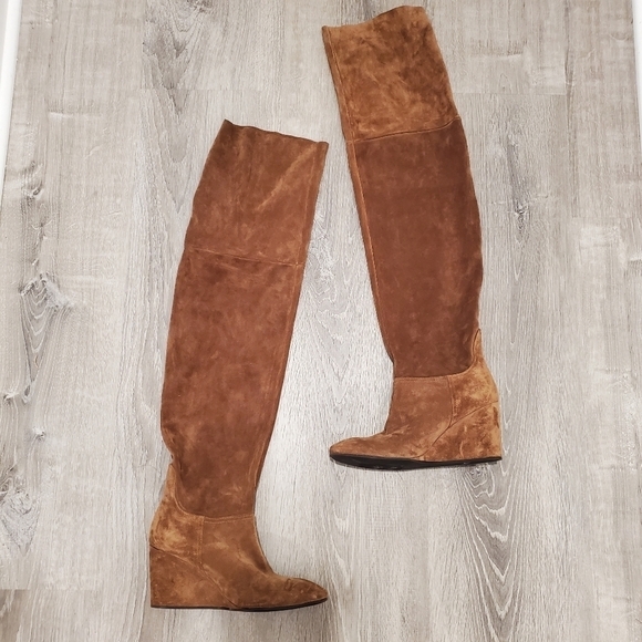 NEW AGL Brown Suede Over The Knee Wedge Boots - Picture 2 of 4